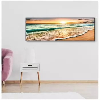 Пейзаж и принты, картина на холсте, Mediterran, скандинавская настенная картина для гостиной, натуральный золотой пляж, закат 20x60cm No Frame