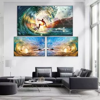 Пейзаж, картина маслом, цветной серфинг, художественный постер, подарок, холст, картина для гостиной, коридора, украшение дома, фреска без рамки 20*40cm