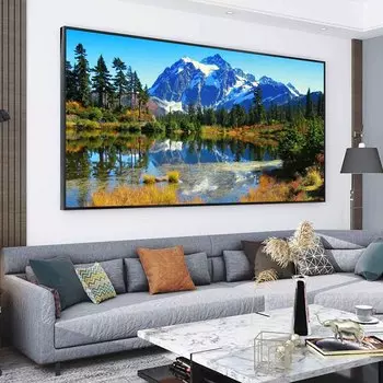 Пейзаж картина маслом осень озеро вода снег гора искусство холст картина гостиная коридор офис украшение дома фреска без рамки 20*40cm No Frame