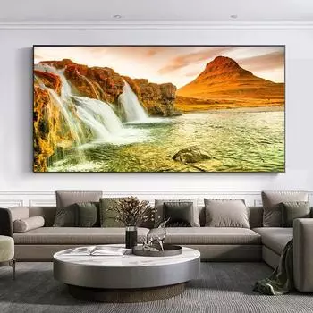 Пейзаж Киркьюфеллсфосс водопад холст картина Исландия сцена восход солнца плакаты и принты настенные панно домашний декор без рамки 20cm40cm NoFrame
