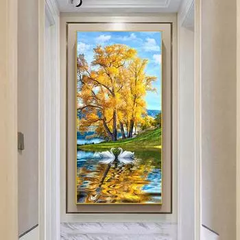 Пейзаж красное, зеленое дерево, синий водопад, холст, живопись, постеры и принты, настенные художественные фотографии, домашний декор для гостиной, без рамки 20cm40cm NoFrame