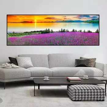Пейзаж лавандовое поле закат цветок холст картины плакаты на скандинавскую тему и принты настенная художественная картина Декор в гостиную без рамки 20*40cm