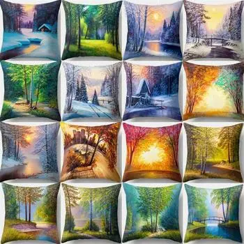 Пейзаж Лес Дерево Наволочка Офис Гостиная Автомобиль Украшения Дом Наволочка 40x40cm