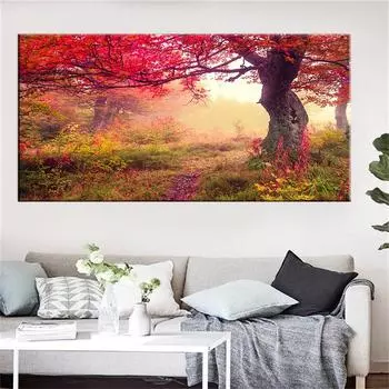 Пейзаж Лес Осеннее дерево красные листья Холст Картина Плакаты и принты Настенные художественные фотографии Гостиная Домашний декор без рамки 20*40cm