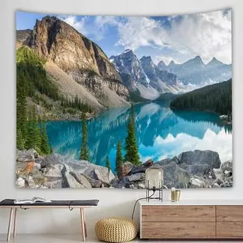 Пейзаж Лес Водопад Лотос Ткань Настенный Рассвет Океан Настенный Гобелен Пляжный Гобелен Украшение Дома 100x75cm