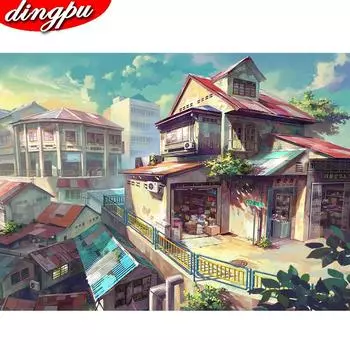 Пейзаж Масло 5D DIY Алмазная живопись Полный круглый бриллиант Картина Горный хрусталь Мозаика Вышивка Крестиком Комплект 20X30CM