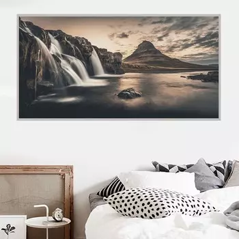 Пейзаж маслом деревянный дом водопад альпийское искусство холст картина гостиная коридор офис украшение дома фреска без рамки 20*40cm No Frame