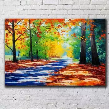 Пейзаж маслом Фантастическое дерево четырех сезонов Тропа Отель Гостиная Спальня Украшение Холст Настенное искусство Кухня 20*40cm