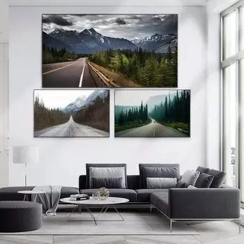 Пейзаж маслом гора лес дорога искусство холст картина гостиная коридор офис украшение дома фреска без рамки 20*40cm