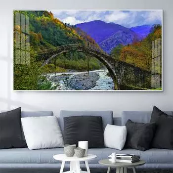 Пейзаж маслом горный ручей каменная арка мост искусство холст картина гостиная коридор офис украшение дома фреска без рамки 20*40cm No Frame