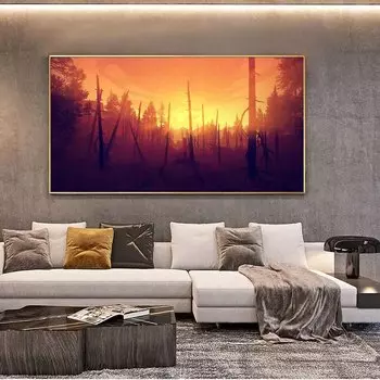 Пейзаж маслом лес восход солнца мультфильм искусство холст картина гостиная коридор офис украшение дома фреска без рамки 20*40cm No Frame