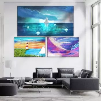 Пейзаж маслом маяк весной абстрактное искусство холст картина гостиная коридор офис украшение дома фреска без рамки 20*40cm