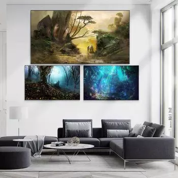 Пейзаж маслом примитивный лес тайное место искусство холст картина гостиная коридор офис украшение дома фреска без рамки 20*40cm