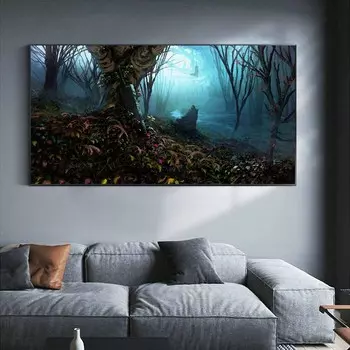 Пейзаж маслом примитивный лес тайное место искусство холст картина гостиная коридор офис украшение дома фреска без рамки 20*40cm No Frame