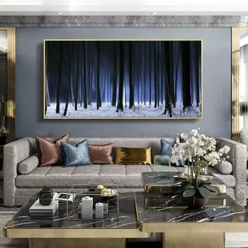 Пейзаж маслом снег лес дерево столб настенная живопись искусство холст картина гостиная коридор офис украшение дома фреска без рамки 20*40cm No Frame