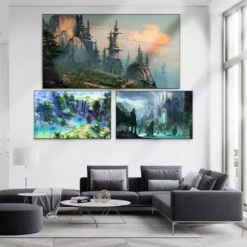 Пейзаж маслом Тайный лесной замок искусство холст гостиная коридор офис украшение дома фреска без рамки 20*40cm