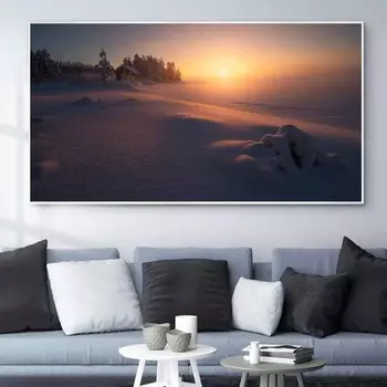Пейзаж маслом туманный рассвет мультфильм искусство холст рисунок гостиная коридор офис украшение дома фреска без рамки 20*40cm No Frame