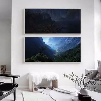 Пейзаж маслом загадочная деревня лес искусство холст картина гостиная коридор офис украшение дома фреска без рамки 20*40cm No Frame