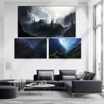 Пейзаж маслом загадочная деревня лес искусство холст картина гостиная коридор офис украшение дома фреска без рамки 20*40cm