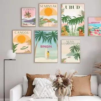 Пейзаж, настенное искусство, холст, постеры, скандинавские принты, путешествия, Бали, пляж, морская живопись, картины для современной гостиной, украшение для дома 21x30cm No Framed белый