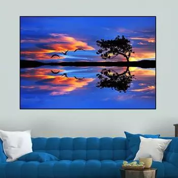 Пейзаж Небо Цветное озеро Отражение Холст Картина Морской пейзаж Закат Плакаты и принты Настенные картины Домашний декор Без рамки Без рамки 20*40cm