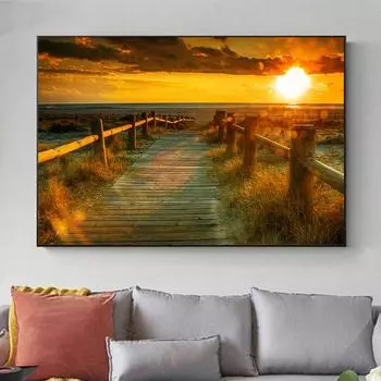 Пейзаж Озеро Деревянный мост Закат Холст Картина Плакаты с природой и принты Настенные художественные фотографии Гостиная Домашний декор Без рамки 21cm30cm NoFrame