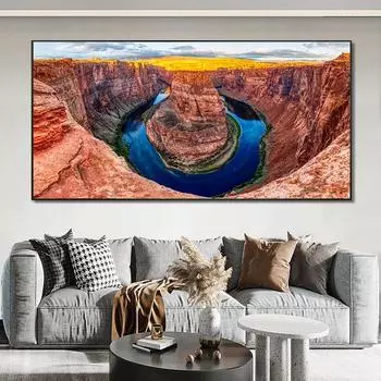 Пейзаж Панорамный Подкова Изгиб Каньон Озеро Восход Холст Картина Плакаты и принты Настенные Художественные Фотографии Домашний Декор Без Рамки 20cm40cm NoFrame