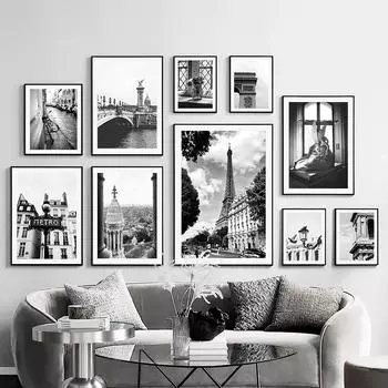 Пейзаж Парижская башня велосипедное здание роза настенная живопись на холсте плакаты на скандинавскую тему и принты настенные панно для гостиной 21cm30cm NoFrame