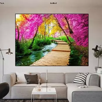 Пейзаж Плитвицкие озера Дощатый деревянный мост Холст Картина Плакаты и принты Настенная картина Гостиная Домашний декор без рамки 21*30cm