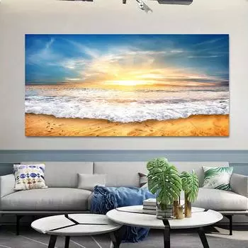Пейзаж, пляж, закат, холст, картина, природа, океан, облака, постеры и принты, настенные художественные фотографии, домашний декор для гостиной, без рамки 20x40cm
