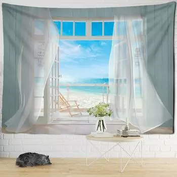 Пейзаж, пляжная картина на окне, гобелен, настенный 3d принт, бохо, тропический хиппи, тапиз, домашний декор 95x70cm