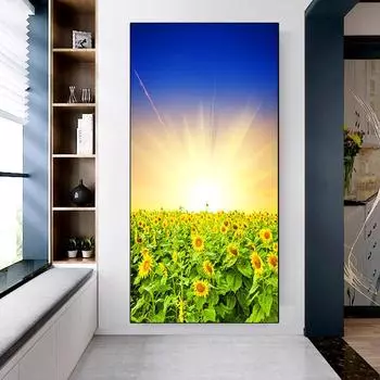 Пейзаж Подсолнух Солнечный свет Холст Картина Природа Восход Плакаты и принты Настенные художественные фотографии Гостиная Домашний декор Без рамки 20cm40cm NoFrame