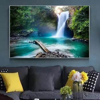 Пейзаж Природный Водопад Картина на холсте Плакат Настенное искусство Пейзаж Картины Модульная картина Природа для гостиной Домашний декор Без рамки 21*30cm No Frame