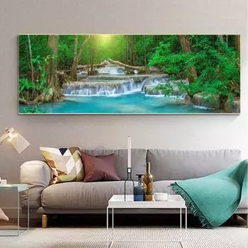 Пейзаж природный водопад холст картина зеленое дерево озеро лист плакаты и принты настенная картина гостиная домашний декор без рамки 20cm40cm NoFrame