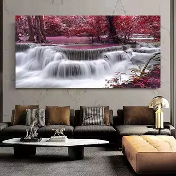 Пейзаж Природный водопад Холст Картина Зеленое дерево Лес Плакаты и принты Настенное искусство Гостиная Домашний декор Без рамки 20x40cm