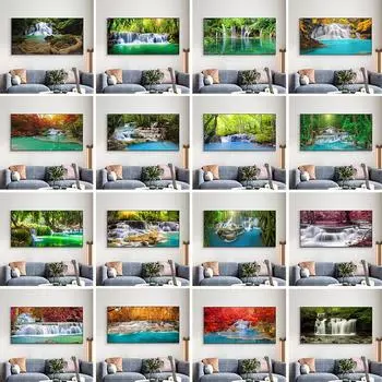 Пейзаж, природный водопад, холст, картины, зеленое дерево, вода, река, пейзажи, постеры и принты для гостиной, настенный художественный декор 20x40cm Unframed