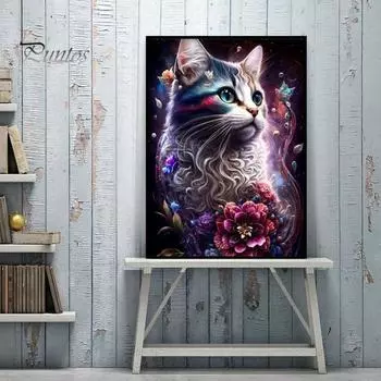 Пейзаж с бриллиантами, милый кот, принт, дизайн, улучшение координации, снятие стресса, мозаика, алмазная вышивка, украшение для дома, сделай сам, подарок E