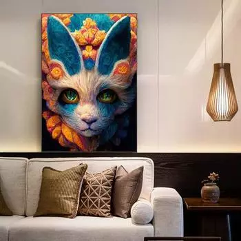 Пейзаж с бриллиантами, сверкающий кот, лиса, принт, дизайн, снимают стресс, улучшают концентрацию, сделай сам, Алмазная вышивка, украшение для дома светло-синий