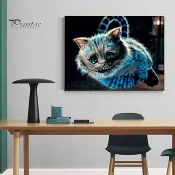 Пейзаж с бриллиантами, сверкающий кот, лиса, принт, дизайн, снимают стресс, улучшают концентрацию, сделай сам, Алмазная вышивка, украшение для дома чёрный