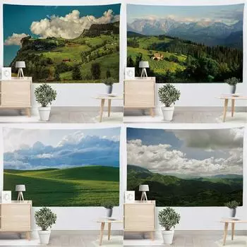 Пейзаж с лугами, висящая ткань, аренда, настенная ткань для дома, украшение гостиной, фоновая ткань для спальни, висящий ковер 1 0.7