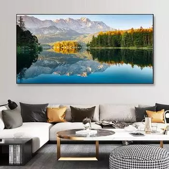 Пейзаж с озером, лесной водопад, холст, живопись, постеры с природой и принты, настенные художественные фотографии, домашний декор для гостиной, без рамки 20*40cm