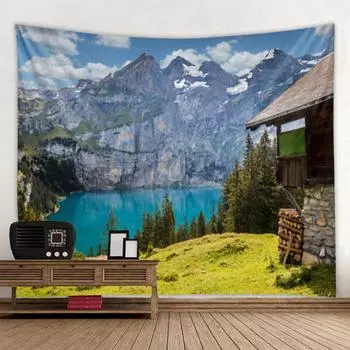 Пейзаж серии Пейзаж лесной дом гобелен художественное украшение шторы подвесные украшения для дома, спальни, гостиной 100x75cm