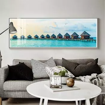 Пейзаж шале Мальдивы деревянный мост лодка холст картины плакаты на скандинавскую тему и принты настенные художественные фотографии домашний декор без рамки 20*40cm