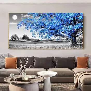 Пейзаж синее дерево современный черно-белый холст картины постеры и принты настенные художественные фотографии гостиная домашний декор без рамки 20*40cm