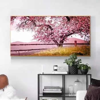 Пейзаж Солнце Зеленый Розовый Лес Деревья Лист Холст Картины Современные Картины для Куадрос Гостиная Домашний Настенный Художественный Декор Без Рамки Без Рамки 20*40cm