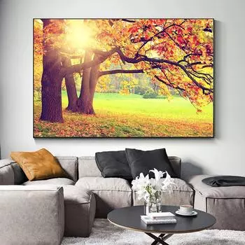 Пейзаж, солнечный свет, золотое дерево, холст, картина, постеры с природой и принты, настенные художественные фотографии, домашний декор для гостиной, без рамки 20cm40cm NoFrame