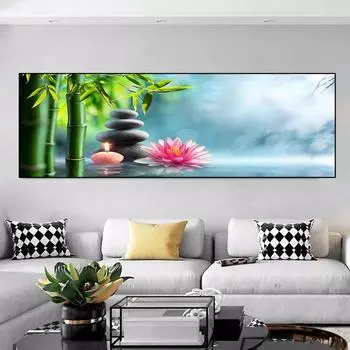 Пейзаж Спа Дзен Камни и вода Лотос Бамбук Холст Картина Плакаты и принты Настенные художественные фотографии Комната Домашний декор Без рамки 20*40cm