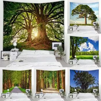 Пейзаж Ткань Главная Комната Эстетическое Искусство Спальня Украшение Солнечный Свет Гобелен Натуральное Большое Дерево Голубое Небо Настенный Ковер 100x75cm