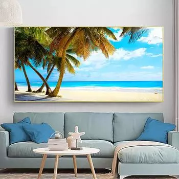 Пейзаж тропический морской пляж пальма холст картина природа облака плакаты и принты настенные художественные фотографии домашний декор без рамки 20*40cm