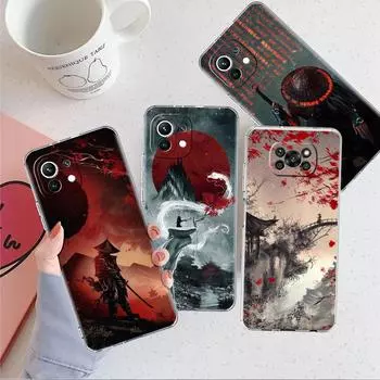 Пейзаж тушью, японский самурайский арт, прозрачный чехол для Xiaomi Mi Poco X3 NFC M3 Pro F3 F1 11 Lite 12 Note 10 11T 9T, чехол для телефона Xiaomi Poco F3